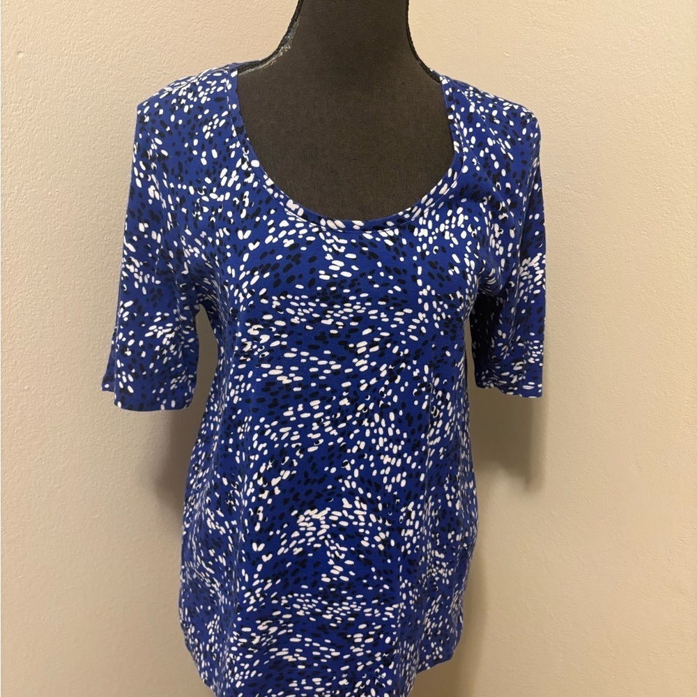 Chico's Blue and White Short Sleeve Top